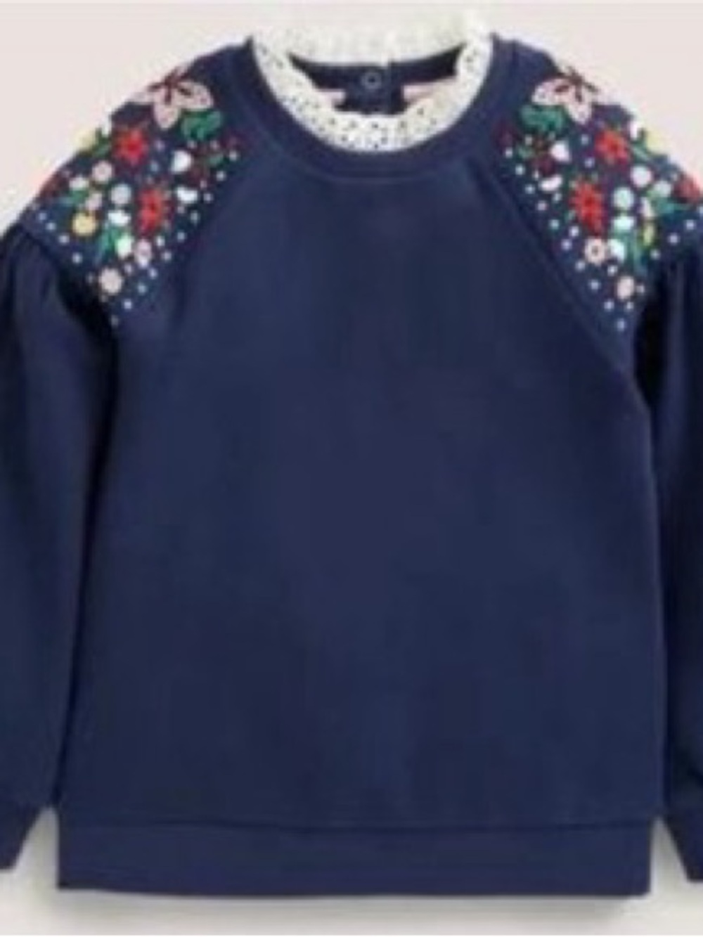 Boden Navy Sweatshirt with Floral Shoulder Embroidery sz 13/14
